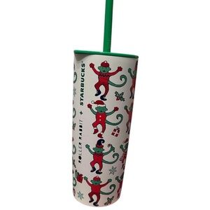 Starbucks Roller Rabbit Festive Tumbler - Green and White